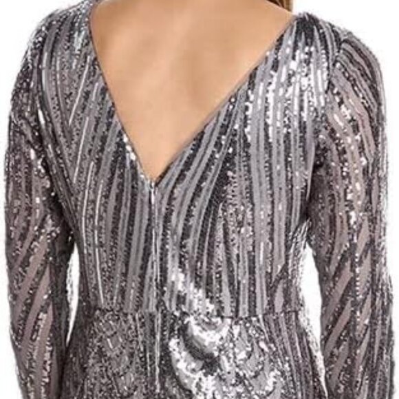 ADRIANNA PAPELL Long Sleeve Stretch Sequin Mermaid Gown Sz 2,4,6 - Picture 2 of 3